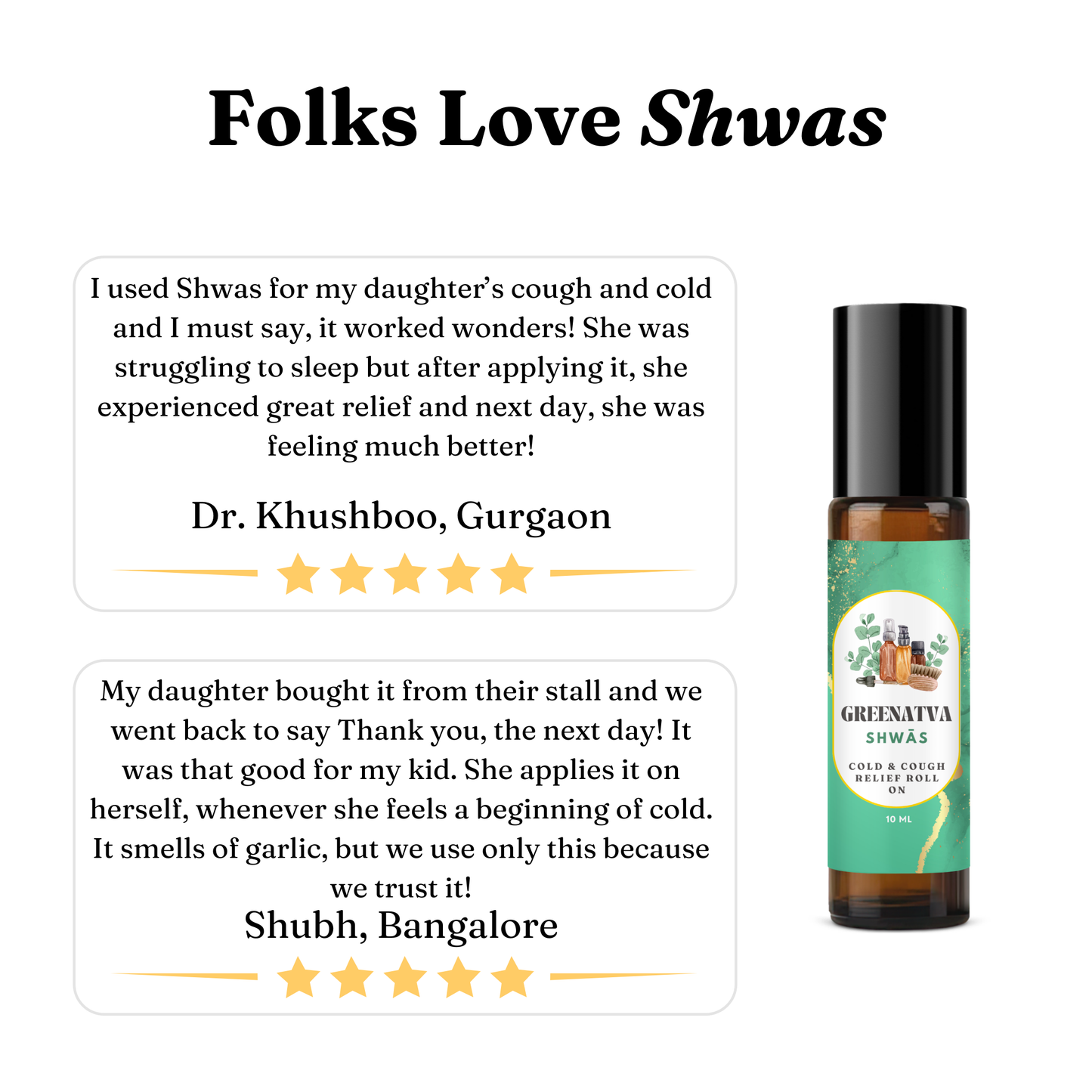 Shwas - Cough and Cold reliever roll on | Garlic | Ajwain | Peppermint | Eucalyptus | Nature's antibiotic| Great for kids and adults