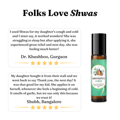 Shwas - Cough and Cold reliever roll on | Garlic | Ajwain | Peppermint | Eucalyptus | Nature's antibiotic| Great for kids and adults